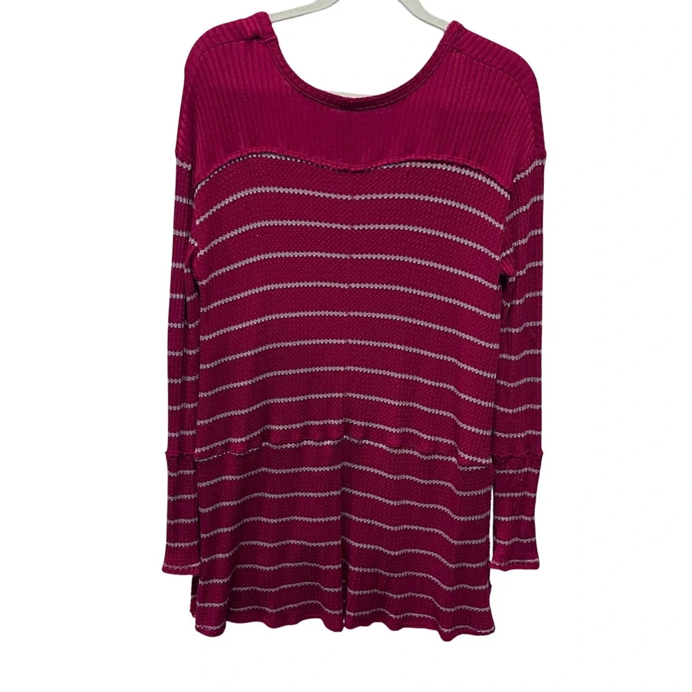 Free People Crimson‎ Striped Thermal Long Sleeve V Neck Casual Top Size Small